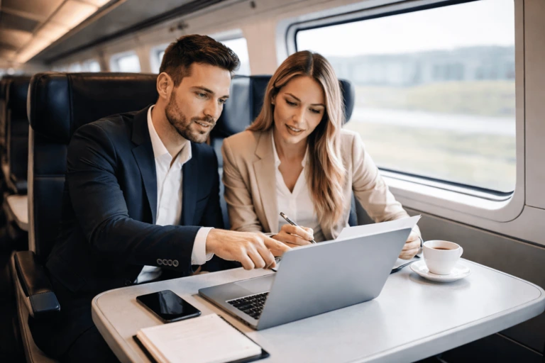 Colleghi in treno per trasferta di lavoro